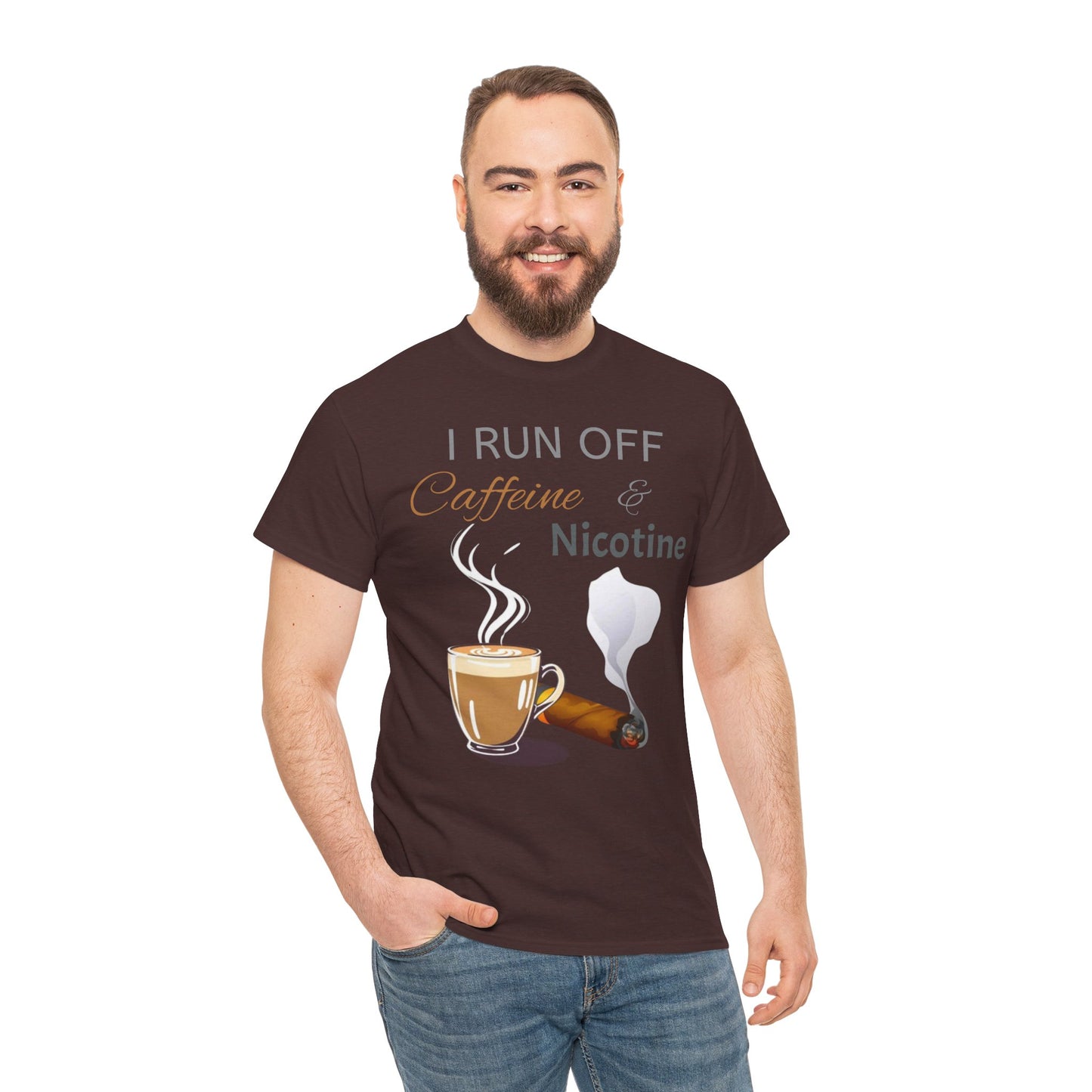 I Run Off Caffeine & Nicotine Unisex Heavy Cotton Tee - Casual Graphic Tee for Coffee and Smoke Lovers