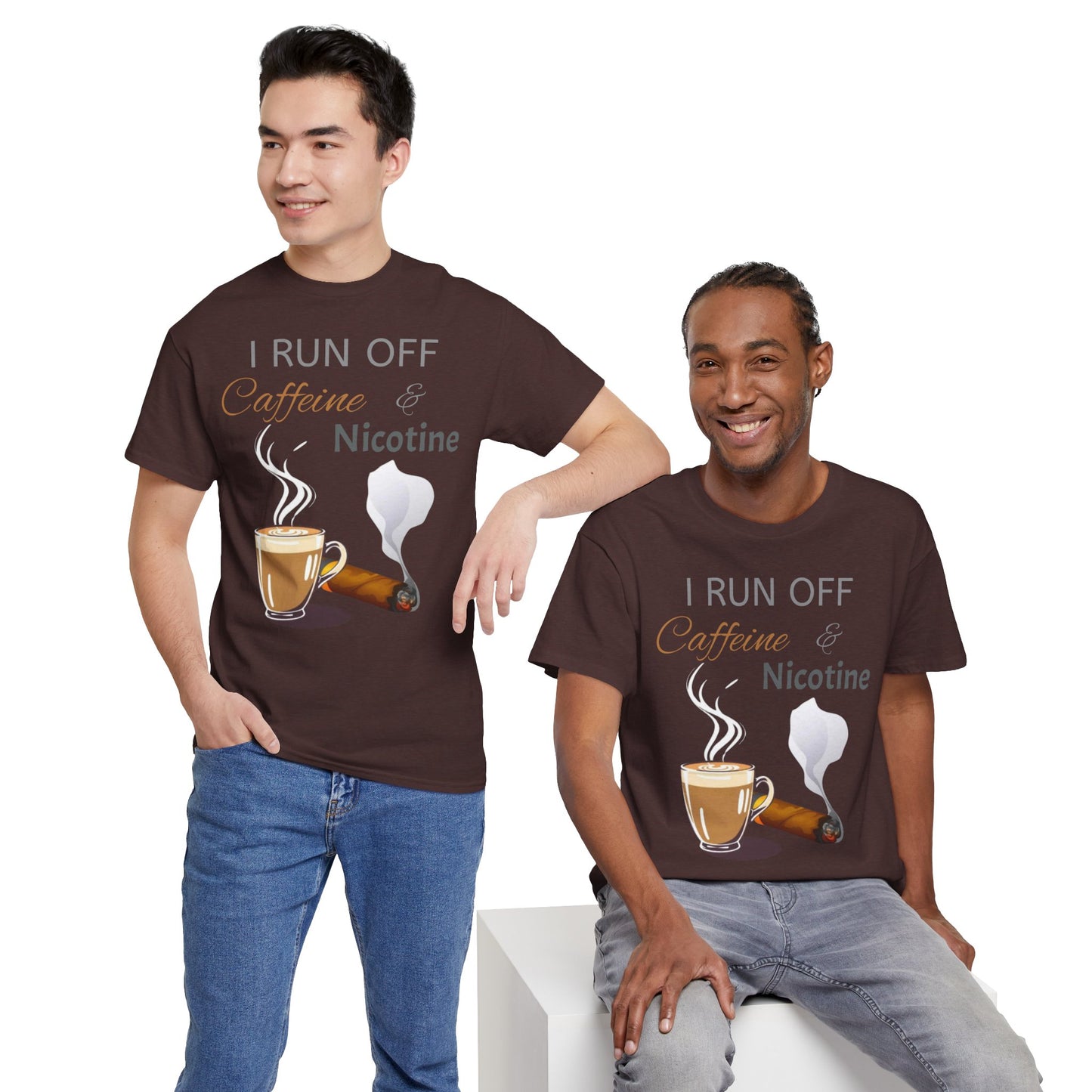 I Run Off Caffeine & Nicotine Unisex Heavy Cotton Tee - Casual Graphic Tee for Coffee and Smoke Lovers